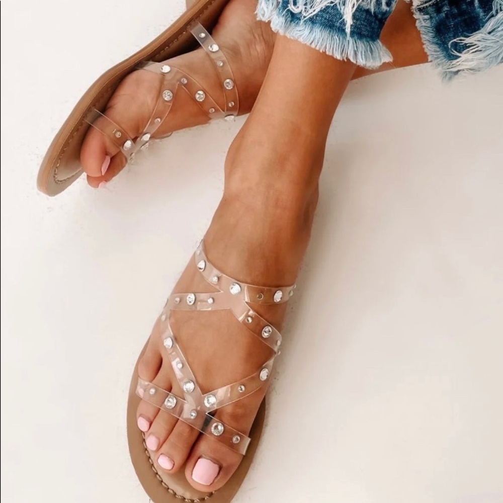 New Size 9 clear rhinestoned sandals!!